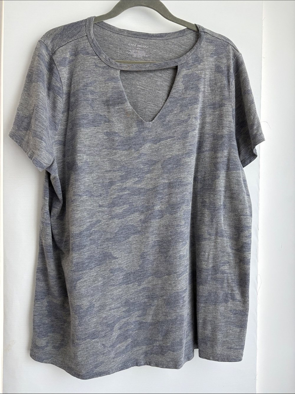 Lane Bryant Gray Camouflage Notch-Neck Short Sleeve Top